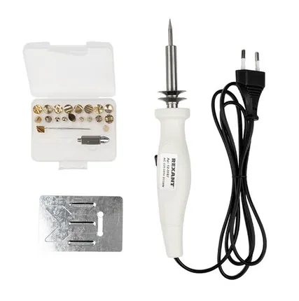 Фото №0 Выжигатель (набор паяльник - выжигатель), пирограф, 30/50Вт, 230В, 420-500°C, 21 насадка + подставка, коробка REXANT