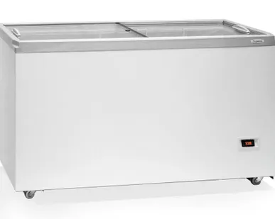 фото Лари морозильные "Бирюса-455VDZY"  с прямой стеклянной крышкой.