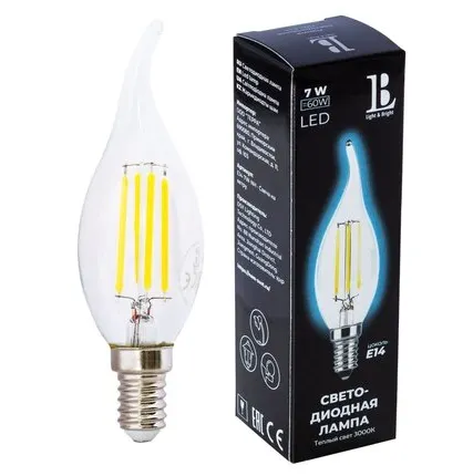 Фото №0 Светодиодная лампа L&B 7W 600Lm 3000K E14 E14-7W-WW-flame filament