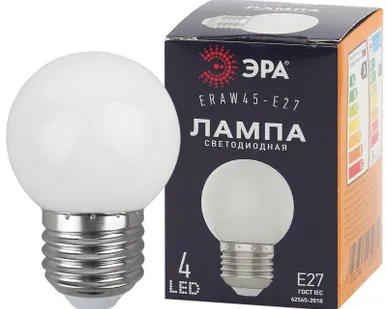 фото Лампа светодиодная ERAW45-E27 P45 1Вт шар бел. E27 4SMD для белт-лайт ЭРА Б0049577