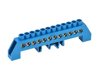 фото Шина на 12 отверстий синяя 8х12 в комбинированном DIN-изоляторе IEK