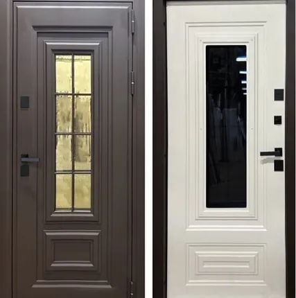 Фото №0 Входная дверь Термо Конкорд муар коричневый стеклопакет-белая