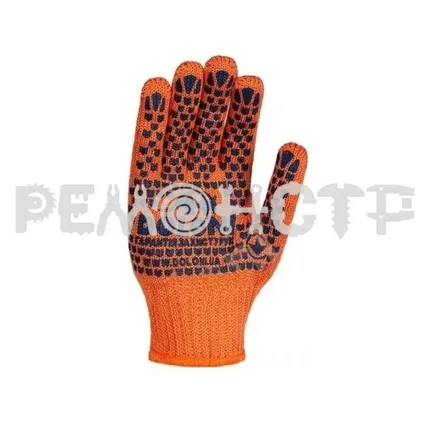 Фото №0 Перчатки с синей точкой ПВХ 2х сторон 60/40% 7кл/5нит оранжевый  пара ДОЛОНИ (10/200) (584)зз П