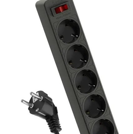 Фото №0 Удлинитель с сетевым фильтром 5х3м с заземл. 10А IP20 2.2кВт 3х0.75 индикатор сети черн. Космос FKsm3m-5g(B)