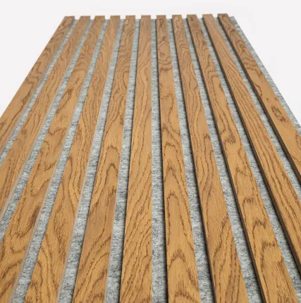 Фото №0 Акустическая реечная панель – Дуб Бурбон, шпон - Серый - 3190 мм - Целая