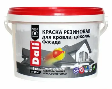 фото Краска ВД резиновая фасадная DALI База А белая, 3 кг ( Т-ра перевозки не ниже +5град)