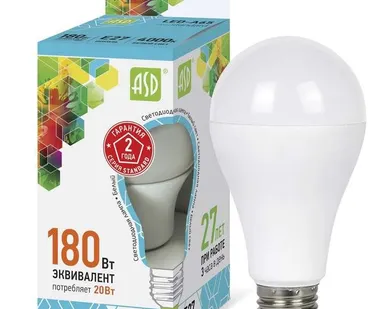 фото Лампа светодиодная LED-A60-standard 20Вт грушевидная 4000К бел. E27 1800лм 160-260В ASD 4690612004204