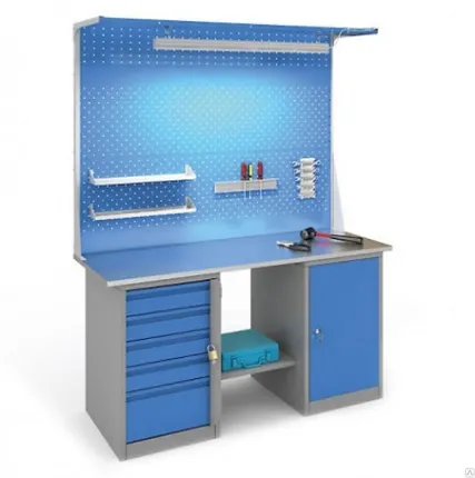 Фото №0 Верстак комбинированный ВК-01 Нагрузка 250 кг, тумба с 5 ящиками, тумба с 2