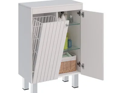 фото Шкаф Lemark ROMANCE 60 см подвесной/напольный, с откидной корзиной для белья, цвет корпуса, фасада: Белый глянец
