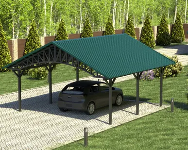 фото Двускатный навес №22 из профнастила 5,5х6,3 м