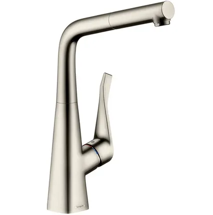 Фото №0 Смеситель для кухни с выдвижным душем Hansgrohe Metris сталь 14821800