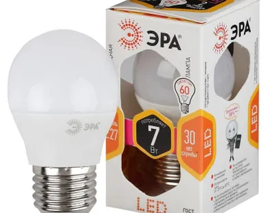 фото Лампа светодиодная P45-7w-827-E27 шар 560лм ЭРА Б0020550
