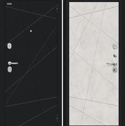 Фото №0 Входная дверь Граффити-5 Букле черное-Лук Арт-Бетон светлый