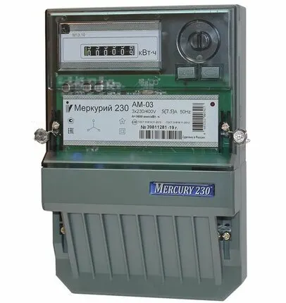 Фото №0 Счетчик «Меркурий» 230 AM-03 3ф 5-7.5А 0.5s класс точн. 1 тариф. имп. вых. мех. винт Инкотекс 32429