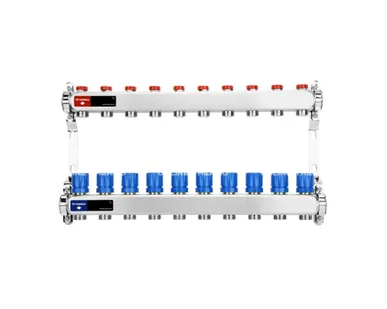 фото Коллекторная группа Varmega из нержавеющей стали 1" на 10 контуров без расходомеров