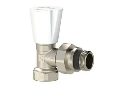 фото Вентиль для радиатора угловой с прокладкой, латунь 1/2", никель, РТП