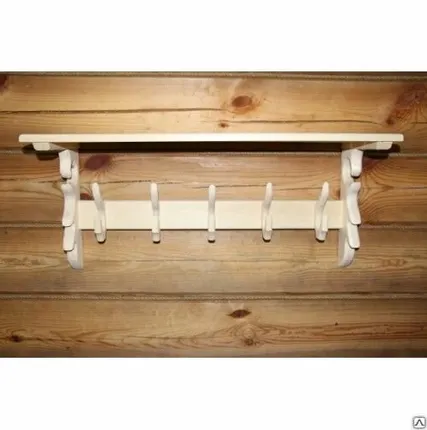 Фото №0 Вешалка с полкой (липа) 5 крючков 760х300х200 (двойной крючок)