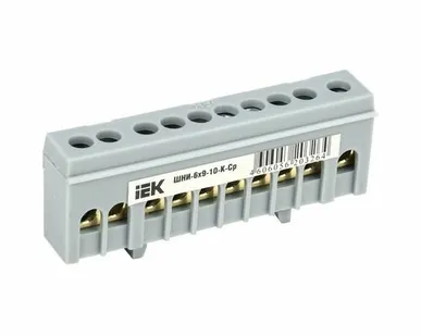 фото Шина в корпусном изоляторе на DIN рейку 10 мест серая IEK