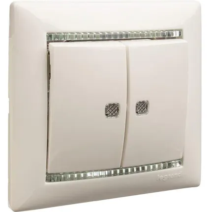 Фото №3 Выключатель 2-кл. СП Valena 10А IP31 250В с зел. подсветкой механизм бел. Leg 774428