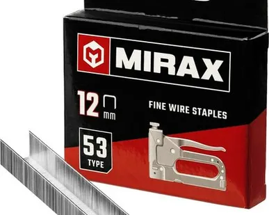 фото MIRAX тип 53 (A/10/JT21) 12 мм, 1000 шт, калибр 23GA, скобы для степлера (3153-12)