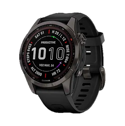 Фото №0 Часы Garmin Fenix 7S Sapphire Solar титановый угольно-серый DLC с силиконовым ремешком