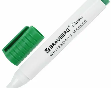 фото Маркер стираемый для белой доски ЗЕЛЕНЫЙ, BRAUBERG "CLASSIC", 3мм, с клипом, 152116