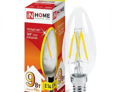 фото Лампа светодиодная LED-СВЕЧА-deco 9Вт 230В Е14 3000К 810Лм прозрачная IN HOME