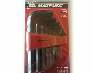 фото Набор ключей имбусовых HEX, 2,0–12 мм, CrV, 9 шт.короткие MATRIX