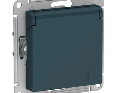 фото Механизм розетки 1-м СП AtlasDesign 16А IP20 с заземл. защ. шторки с крышкой изумруд SchE ATN000846