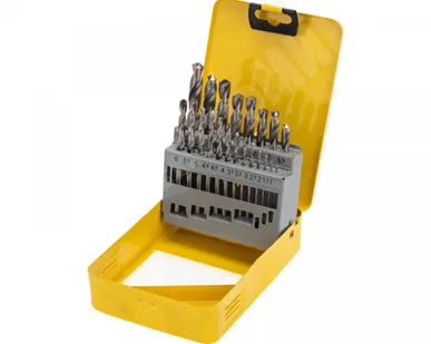 фото Набор сверл по металлу, 1-10мм (через 0,5мм, 3,2мм, 4,8мм), HSS, цилиндрический хвостовик, металлический кейс, 21 шт.