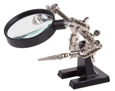 фото Держатель Третья рука, 2 зажима, лупа 60мм (2.5х), основание чугун REXANT