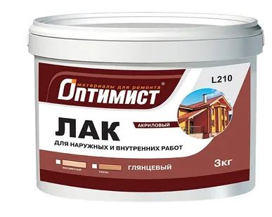 фото Лак Оптимист акриловый для внутренних работ, бесцветный глянцевый, 1кг