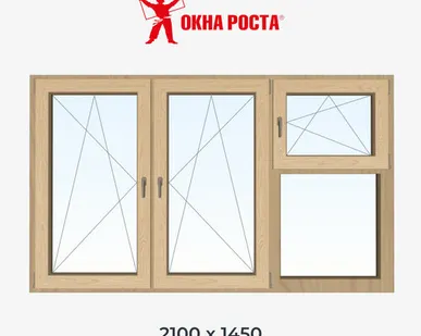 фото Трехстворчатое деревянное окно из лиственницы, 1450х2100 мм, поворотное/глухое/поворотно откидное с форточкой