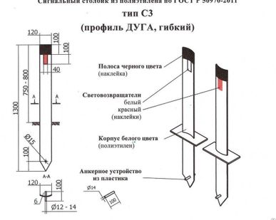 фото Столбик сигнальный дорожный тип С3 (профиль дуга)