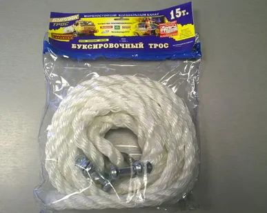 фото Трос буксировочный "Надёжный" корабельный канат 15т., 2 карабина 1562КАП