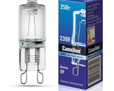 фото Лампа галогенная 25Вт капсула G9 2850К 240В прозр. Camelion 5845