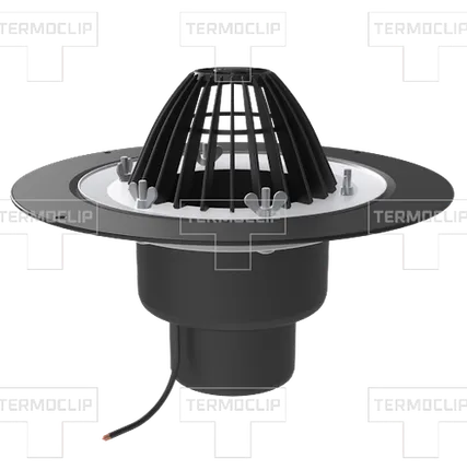 Фото №0 Кровельная воронка Termoclip c листвоуловителем и обжимным фланцем с нагревательным элементом 110х450