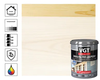 фото Эмаль Vgt Профи ВД-АК-1179 по дереву и OSB, супербелая база А, с шелковистым блеском, 1 кг