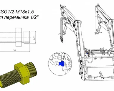 фото Винт переборки 1/2 24SG1/2-M18X1,5 Т-229 (MF) для фронтального погрузчика Metal-Fach Бык Т-229