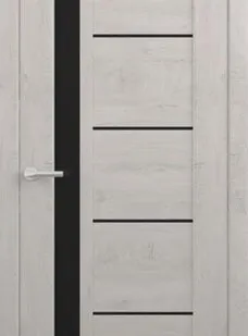 фото Межкомнатные двери ALBERO "Мехико" Дуб снежный / Черное стекло (ДО)