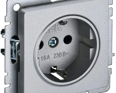 фото Розетка BRITE РС14-1-0-БрА 16А с заземл. защ. шторки алюм. IEK BR-R14-16-K47