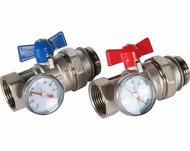 фото *RMS-1001-030001 ROMMER Комплект прямых шаровых кранов с термометрами 1”