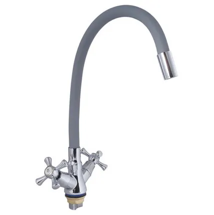 Фото №0 Смеситель для кухни VODEN 8924 А86G на гайке, гибкий гусак, серый