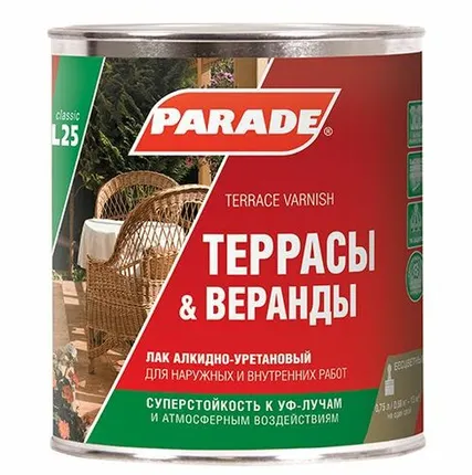 Фото №0 Лак алкидно-уретановый PARADE L25 Террасы & Веранды Матовый 0,75л Россия