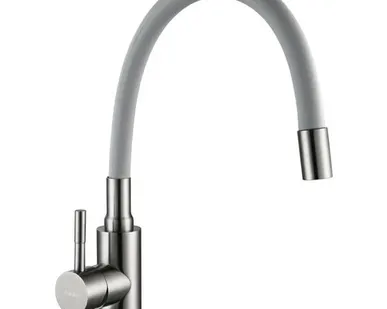 фото смеситель для кухни GOLDEN FOX Lomond гибкий излив силикон серый