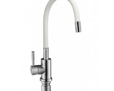 фото смеситель для кухни LUCKY TAP гибкий белый без подводки