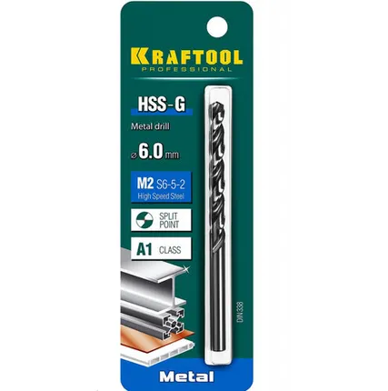 Фото №0 KRAFTOOL HSS-G 6.0 х93мм, Сверло по металлу HSS-G, сталь М2(S6-5-2)