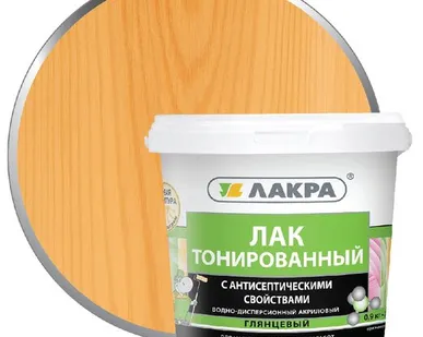 фото Лак ЛАКРА Лак для отделки деревянных и минеральных поверхностей ЛАКРА 0,9 кг глянцевый орегон тонированный