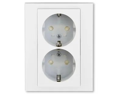 фото Розетка двойная Levit с заземл. с защ. шторками 16А бел./ледяной ABB 2CHH223457C6001