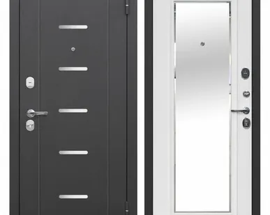 фото Дверь входная Гарда 7,5см (Ferroni) металл/МДФ с зеркалом, Серебро/Белый ясень 2050х860мм, ПРАВАЯ